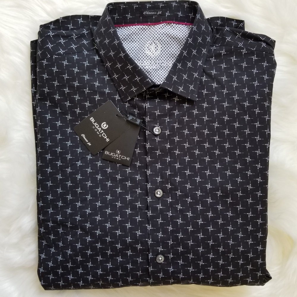 Bugatchi Uomo Men's Black Diamond Check Shirt L